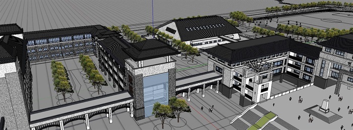 新中式中学规划建筑设计su模型