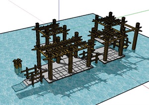 园林景观木质廊架素材SU(草图大师)模型