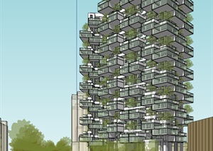 现代高层生态住宅SU(草图大师)模型