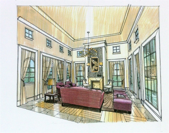 某小区住宅室内空间设计cad施工图附手绘图(2)