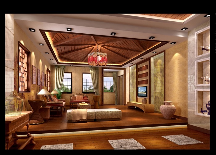 东南亚复士住宅空间设计cad施工图及效果图(2)