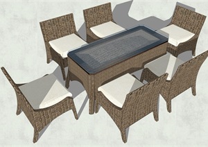 户外详细的桌椅组合设计SU(草图大师)模型