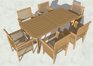 木质桌椅组合详细设计SU(草图大师)模型