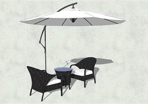 户外详细的伞桌椅设计SU(草图大师)模型
