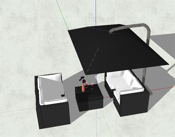 户外详细伞桌椅组合设计su模型(3)