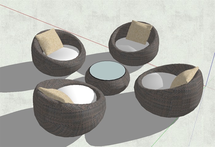 现代经典的桌椅组合设计su模型(3)