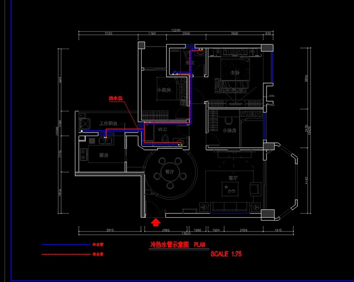 现代室内空间cad施工图附加效果图(3)