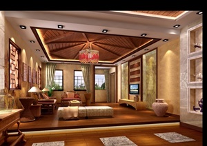 东南亚风格住宅室内设计cad施工图及效果图