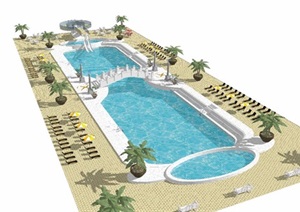 户外泳池、景观水池、室内泳池设计SU(草图大师)模型