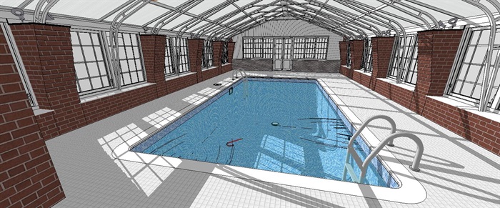 户外泳池、景观水池、室内泳池设计su模型