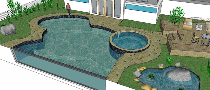 户外泳池、景观水池、室内泳池设计su模型