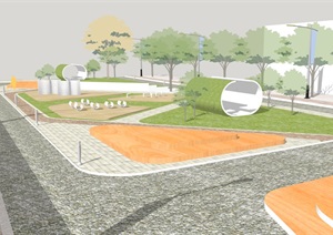 城市绿地公园详细景观设计SU(草图大师)模型