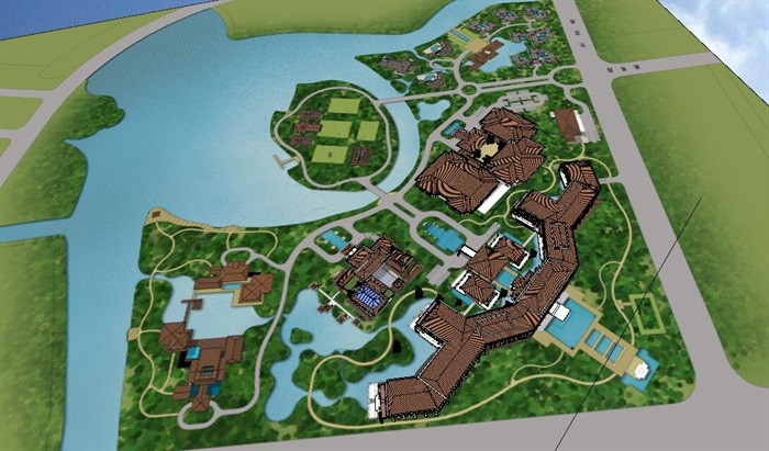 大型温泉度假村酒店建筑设计su模型