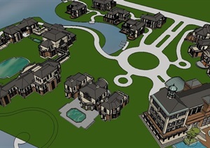 大型旅游区度假村规划项目建筑SU(草图大师)模型
