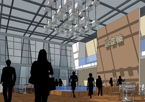现代玻璃建筑售楼部建筑设计SU(草图大师)模型