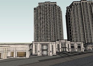 新古典详细的商业住宅楼设计SU(草图大师)模型