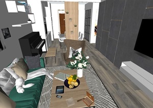 现代两居户型室内家装方案ＳＵ模型