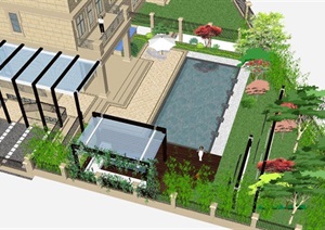 现代简约别墅庭院花园方案ＳＵ模型