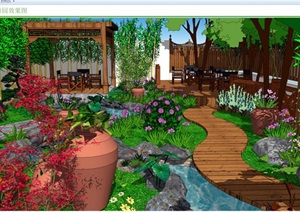 现代别墅庭院花园ＳＵ模型（附ＣＡＤ整套施工图）