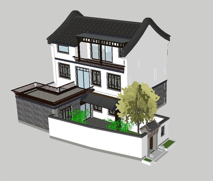 新中式乡村三层民宅ＳＵ模型(4)