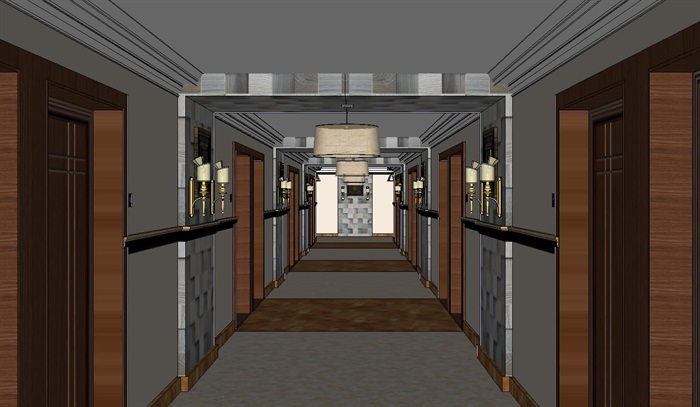 高级酒店过道走廊装潢方案SU模型(3)