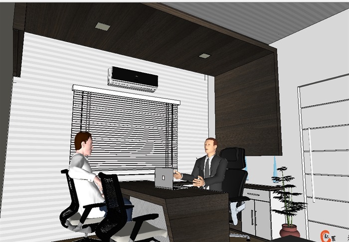 现代办公室室内空间su模型(1)
