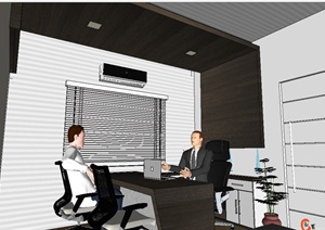 现代办公室室内空间SU(草图大师)模型