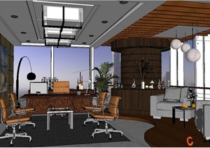 经理办公室详细室内空间SU(草图大师)模型