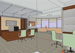 现代的经理办公室空间SU(草图大师)模型