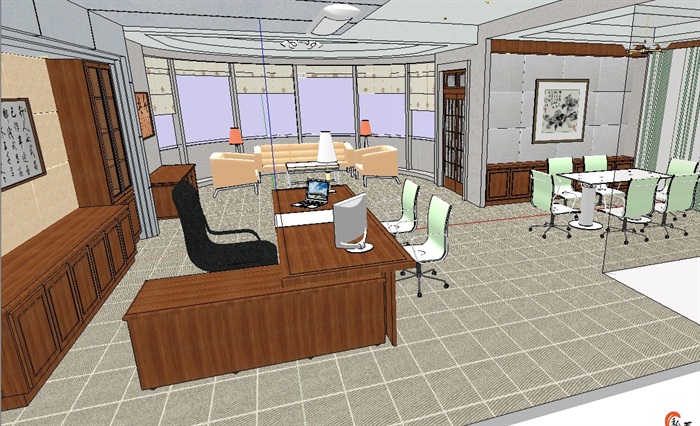 现代的经理办公室空间su模型(3)