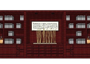 新中式木制书柜文件柜SU(草图大师)模型