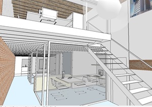 办公室两层室内空间设计SU(草图大师)模型