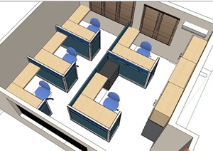 办公室简单空间设计SU(草图大师)模型