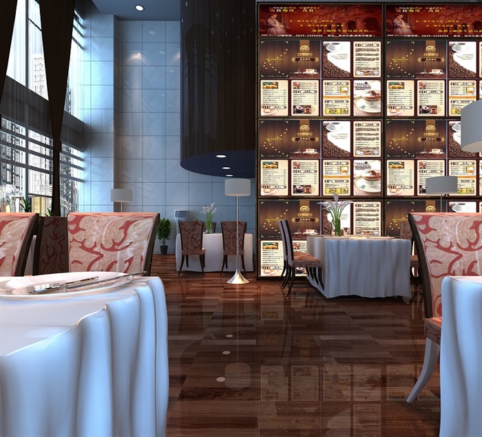茶餐厅空间设计cad施工图及效果图 3D源文件及贴图(1)