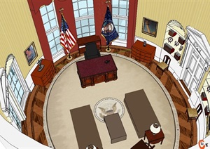 总统办公室详细设计SU(草图大师)模型