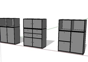 三款简约储物柜边柜设计SU(草图大师)模型