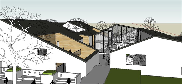 坡屋顶中式幼儿园建筑设计su模型