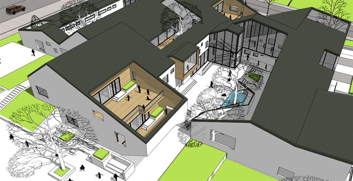 坡屋顶中式幼儿园建筑设计su模型