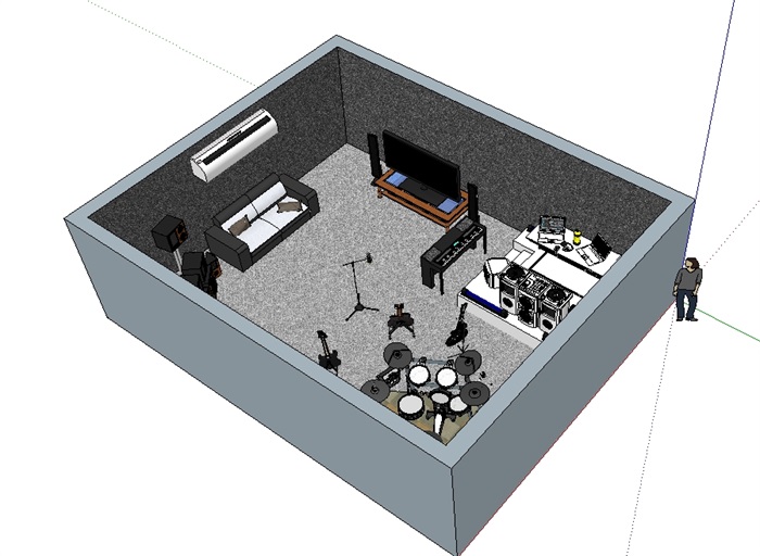 音乐工作室空间设计su模型(3)