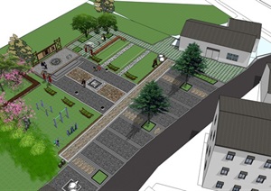中式休闲小广场景观节点方案设计SU(草图大师)模型