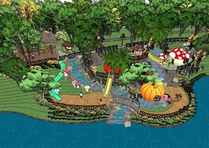 滨水儿童游乐区景观设计SU(草图大师)模型