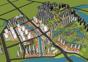 城市新区规划设计SU(草图大师)模型