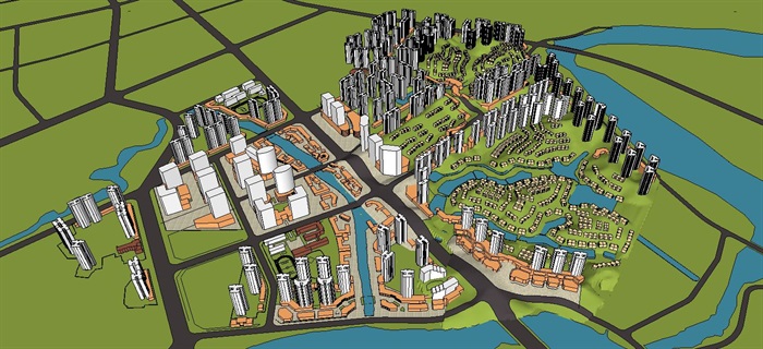 城市新区规划设计su模型