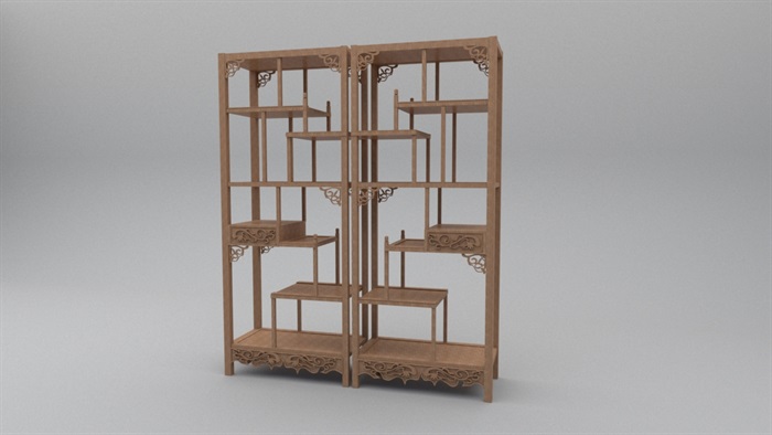 中式木柜书架设计su模型