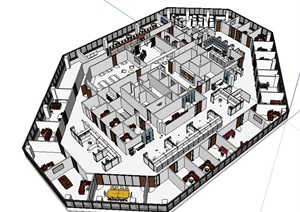 公司详细完整的办公空间SU(草图大师)模型