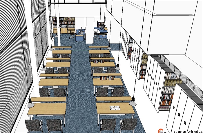 图书馆详细室内空间设计su模型(1)