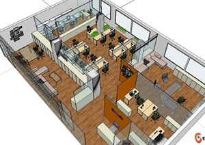 现代整体公司办公空间室内装修设计SU(草图大师)模型