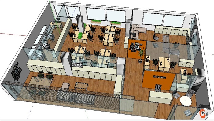 现代整体公司办公空间室内装修设计su模型(2)