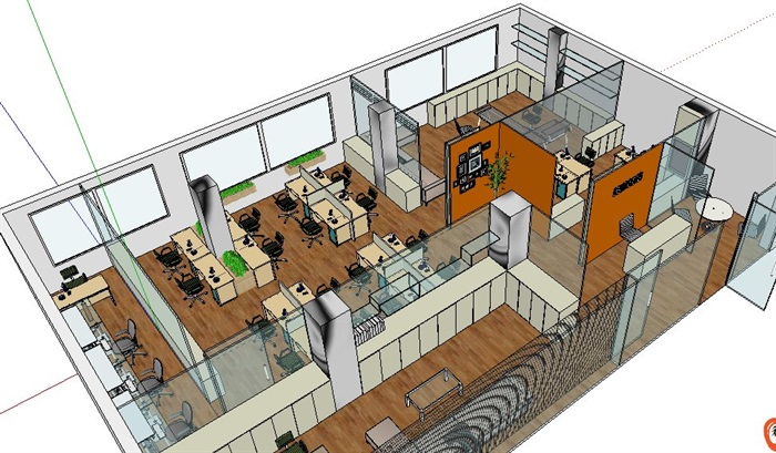 现代整体公司办公空间室内装修设计su模型(3)