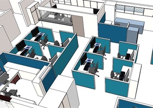 现代公司办公空间室内装修SU(草图大师)模型